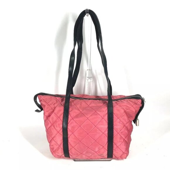 PRADA triangle logo plate Logo Quilted Bicolor Shoulder Bag Tote Bag - Picture 1 of 12